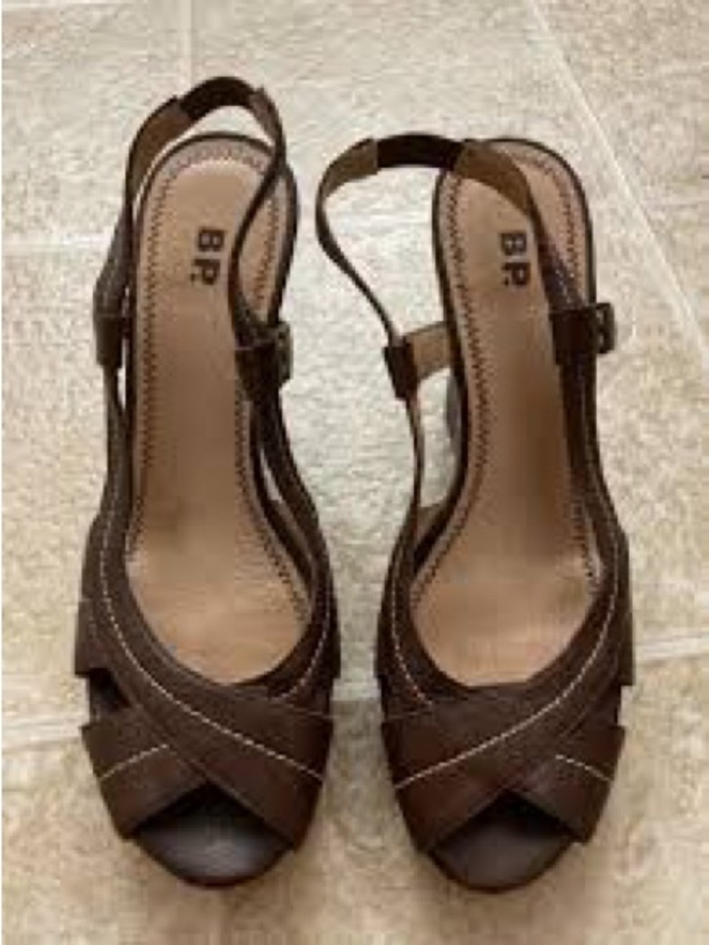bp Brown Cross-Strap Slingback Heels